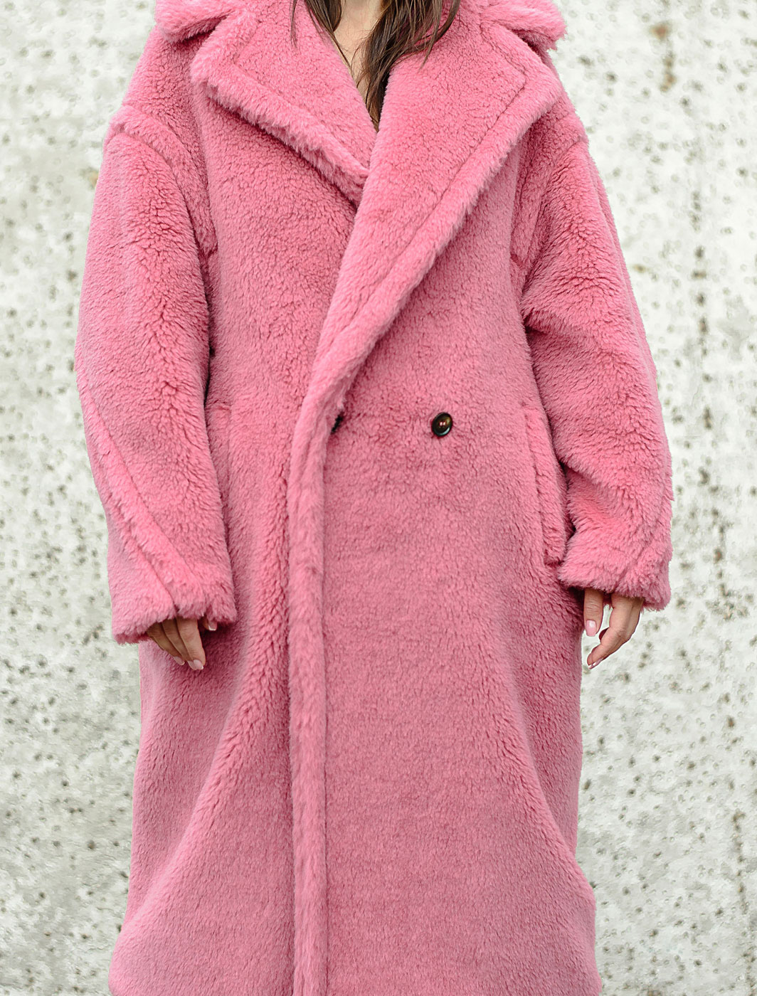 long pink borg coat